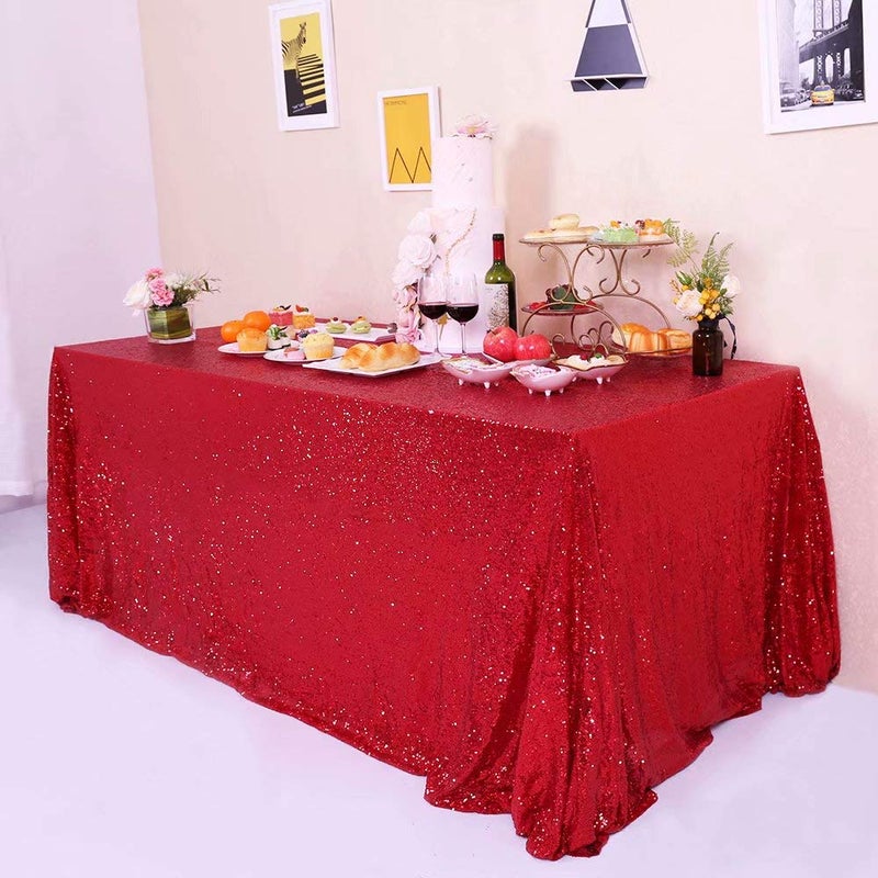 GFCC Rectangle Red Sequin Tablecloth 90x132 inch Sparkle Party Wedding Christams Banquet Table Cloth Glitter Cake Table Cover Linen - Image 2